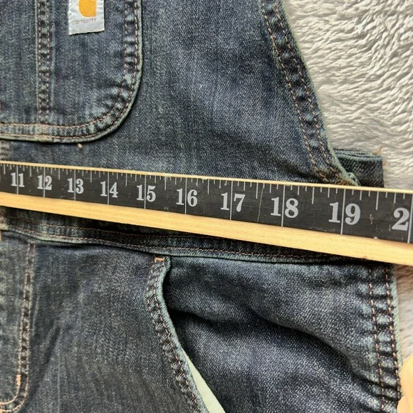 Carhartt Womens Denim Bib Overalls Dark Wash Double Front 102443 L 12/14 Regular - Picture 5 of 11